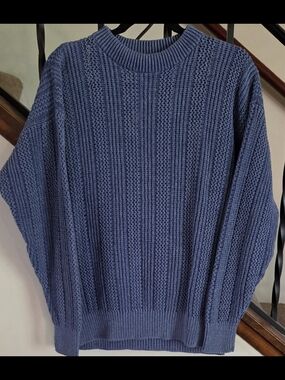 Vintage 90s Abercrombie Weekends Chunky Knit Sweater Blue Gray Ramie Cotton M